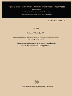 cover image of Über die Darstellung von Übertragungsfunktionen und Netzwerken am Analogrechner